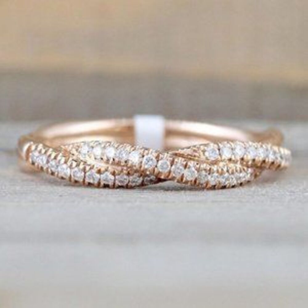 NEW 18K Rose Gold Diamond Twisted Eternity Ring
